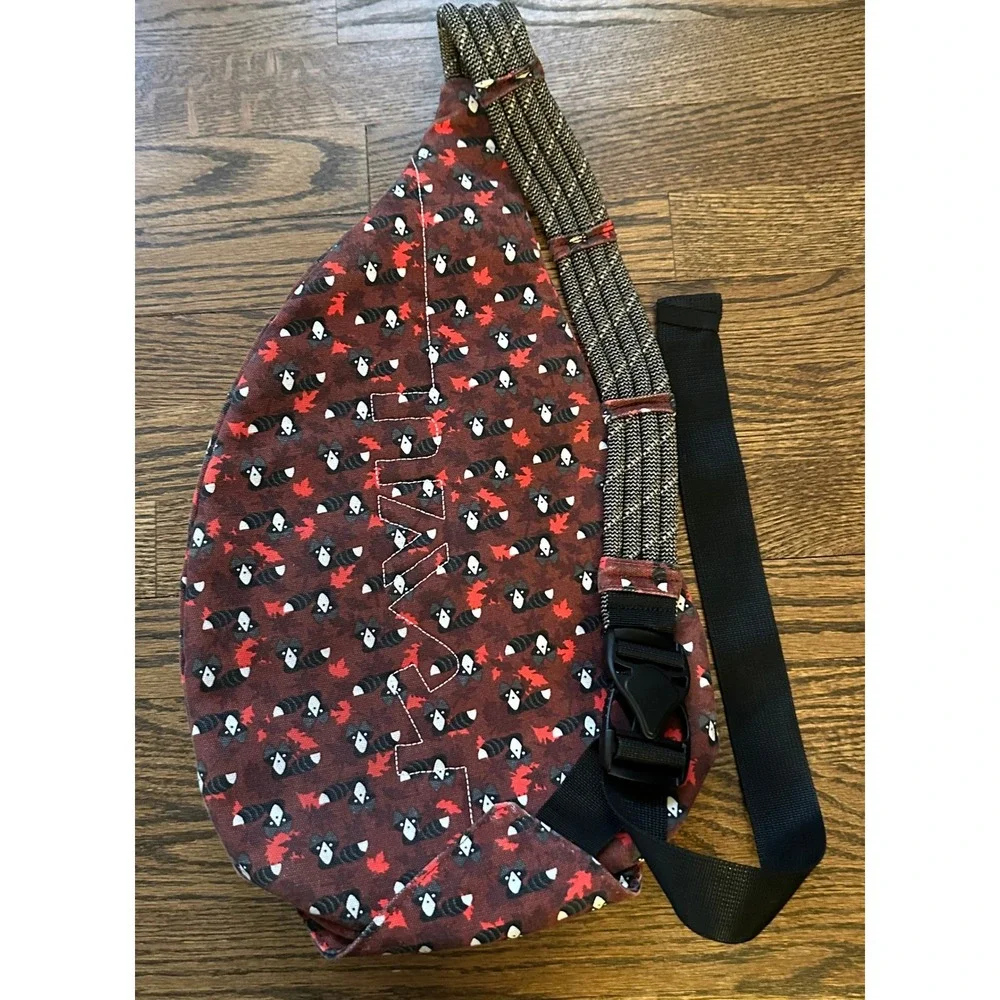 Kavu Rope Bag Women OS Raccoon Maple Leaf Print Sling Backpack Canvas Gorpcore